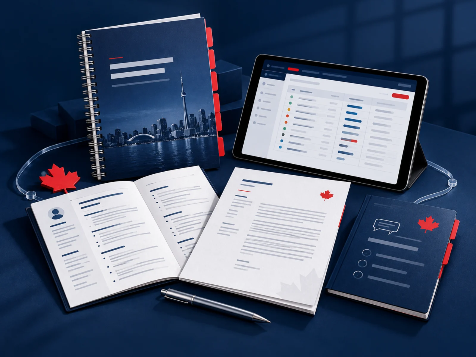 Kit de materiais do treinamento com workbook, currículo, carta de apresentação, rastreador de vagas e guia de entrevista