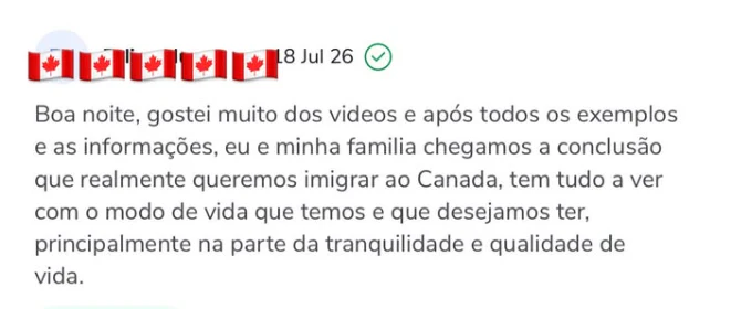 Mensagem real de uma família que decidiu imigrar depois de assistir às aulas