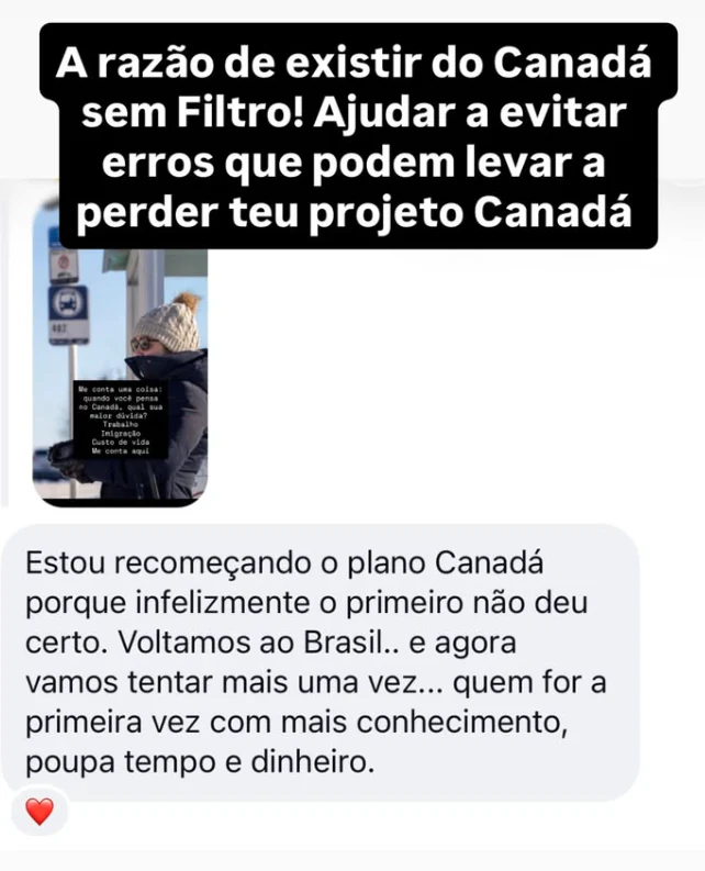 Mensagem real sobre recomeçar o projeto Canadá com mais conhecimento